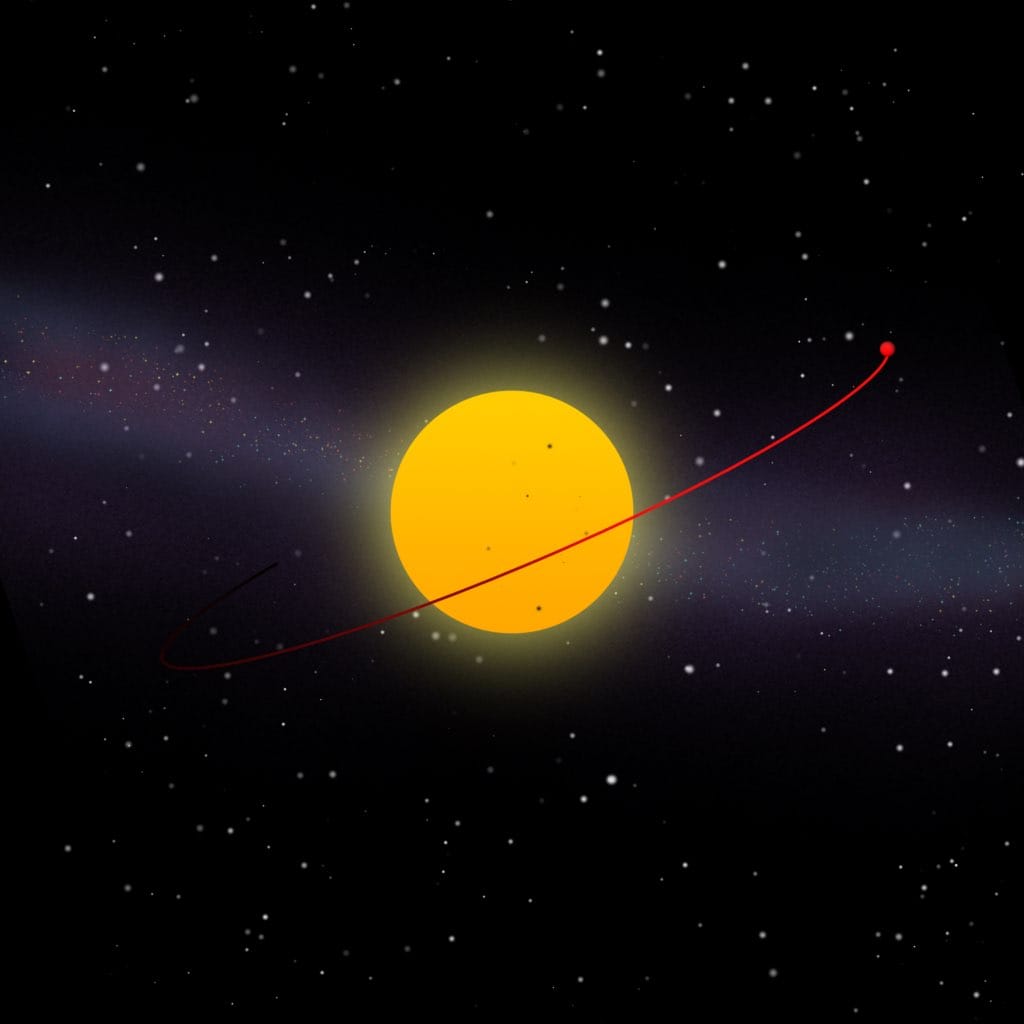 Artist rendering of Mercury orbiting the Sun.